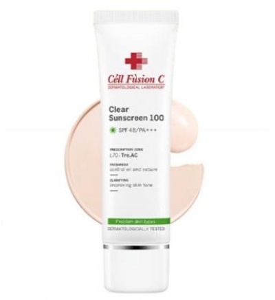 Kem chống nắng Cell Fusion C màu xanh Clear Sunscreen cho da mụn